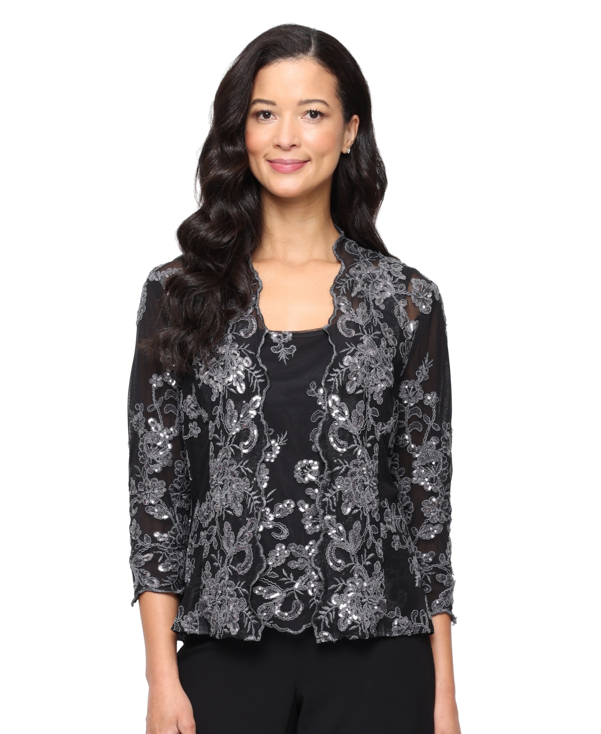 Alex Evenings Petite Embroidered Twinset In Black