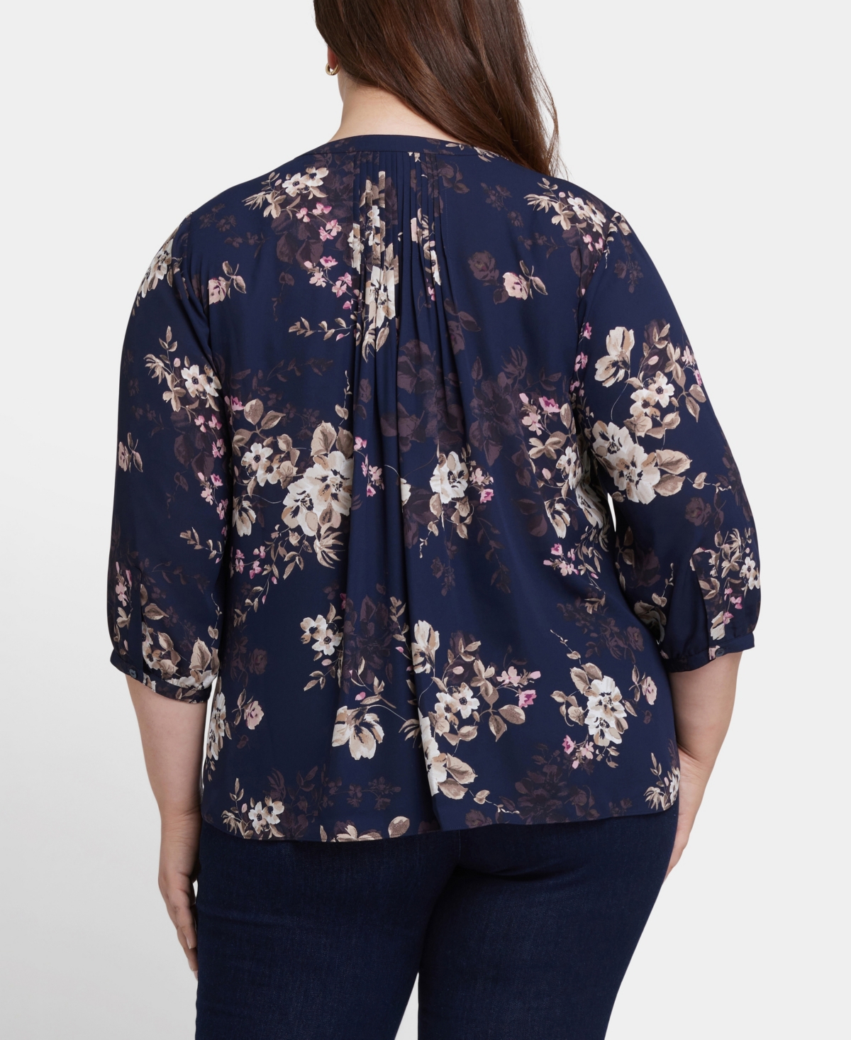 Nydj Plus Size Pintuck V-neck Top In Blue