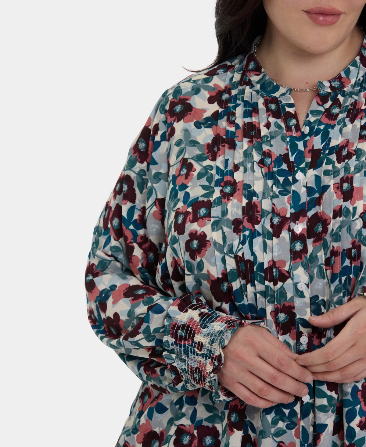 Nydj Plus Size Pleated Peasant Long Sleeve Top In Multi
