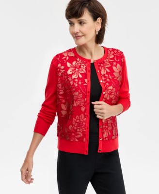 Women's Metallic Jacquard-Front Party Cardigan, Macy's Exclusive