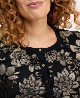 Women's Metallic Jacquard-Front Party Cardigan, Macy's Exclusive