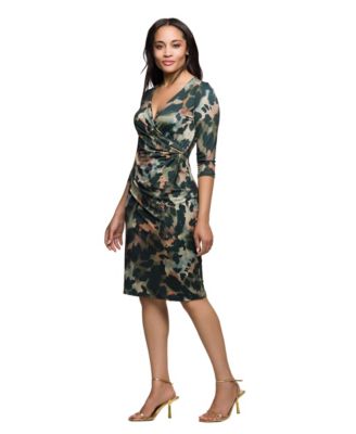 Women's Three Quarter Sleeve Faux Wrap Dress