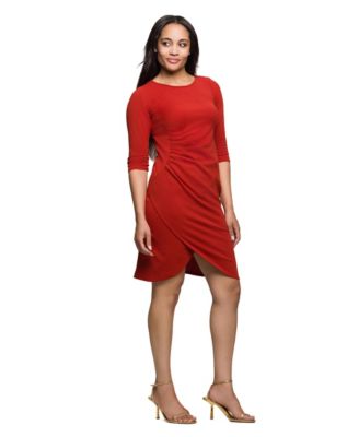 Women's Three Quarter Sleeve Ruched Tulip Hem Mini Dress