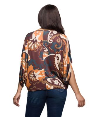 Women's Brown Paisley Print Dolman Sleeve Top