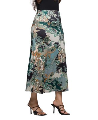 Women's Green Paisley Print Midi Skirt