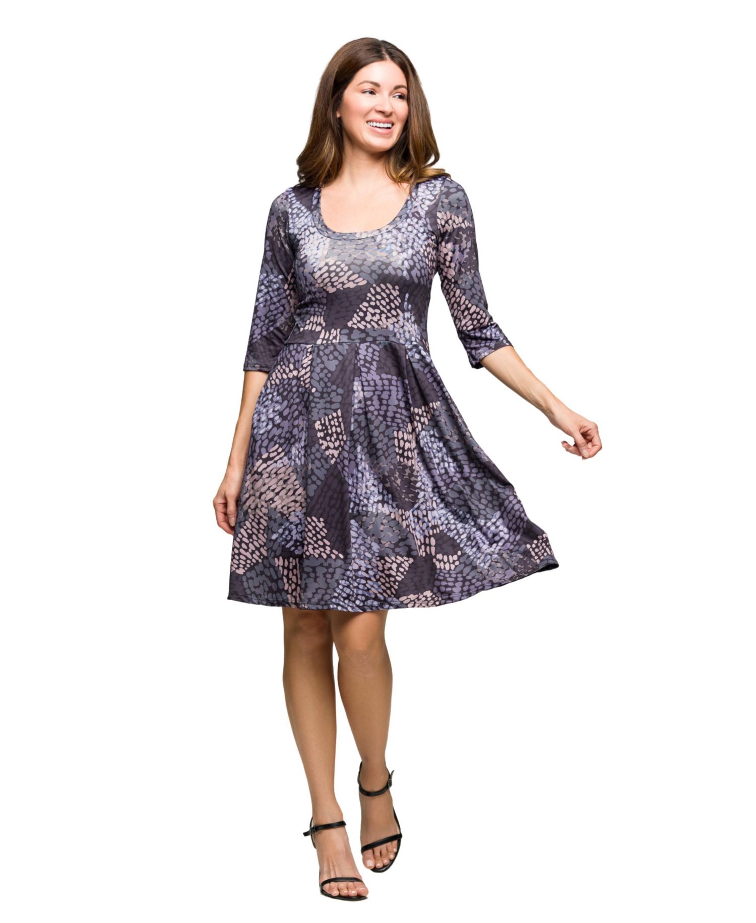 Women's Three Quarter Sleeve Fit and Flare Dress