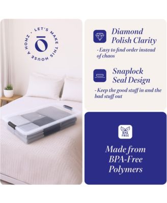 60 Quart Underbed Storage Container Bins with Latching Lid, Clear (2 Pack