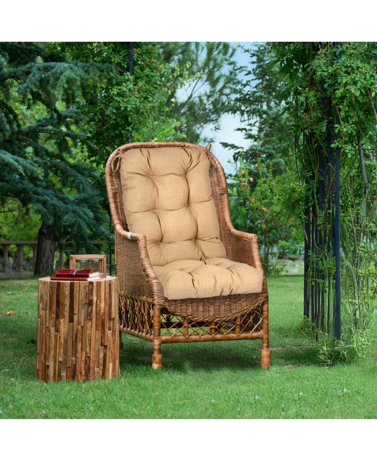 Aoodor Outdoor 42"x 20" x5" Tufted Back Cushions Patio Replacement Chair Cushion with Ties, Water and Fade Resistant for All Weather, S