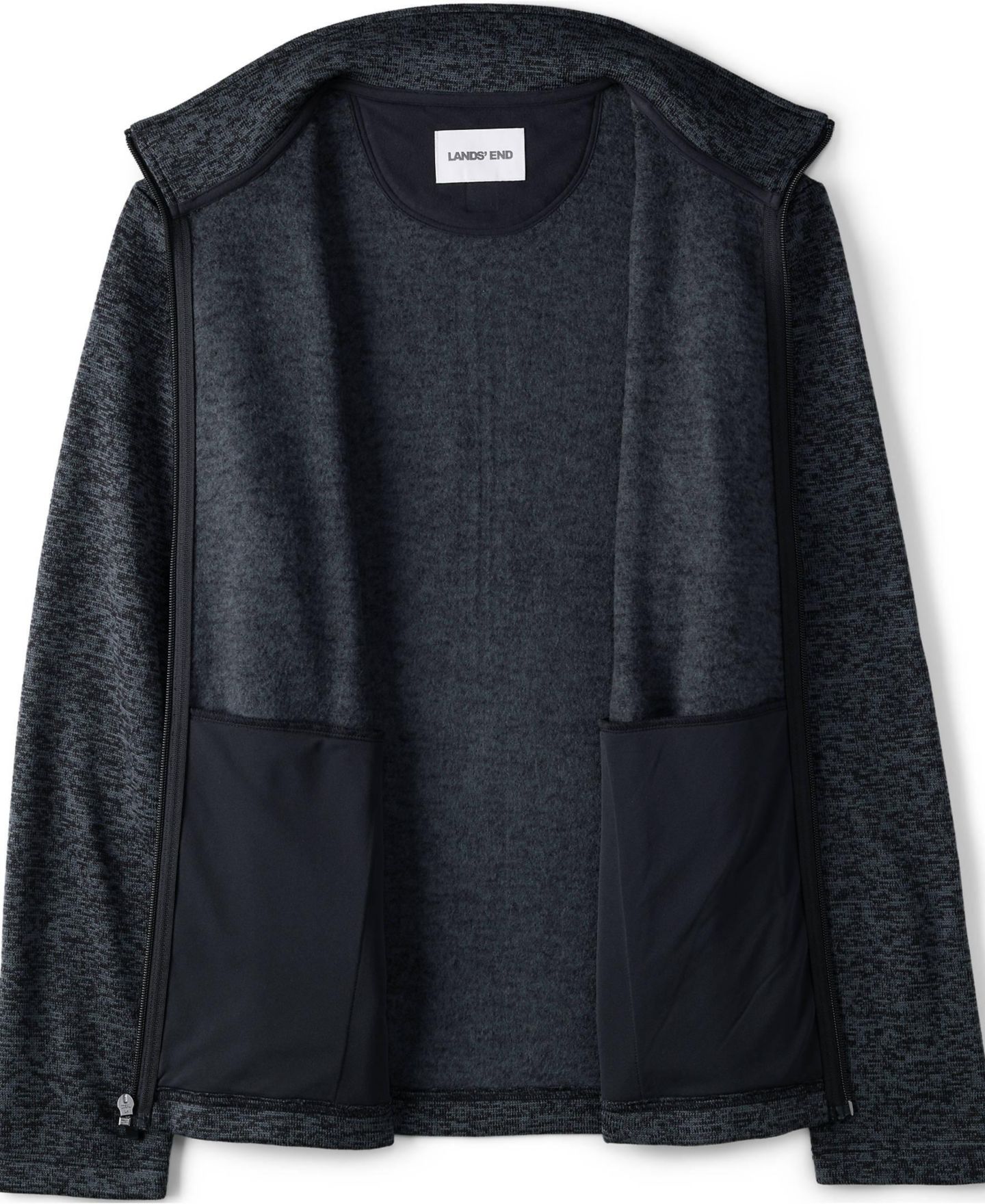 Мужская куртка Lands' End Sweater Fleece Zip Front, цвет: Чёрный меланжевый — фото 4