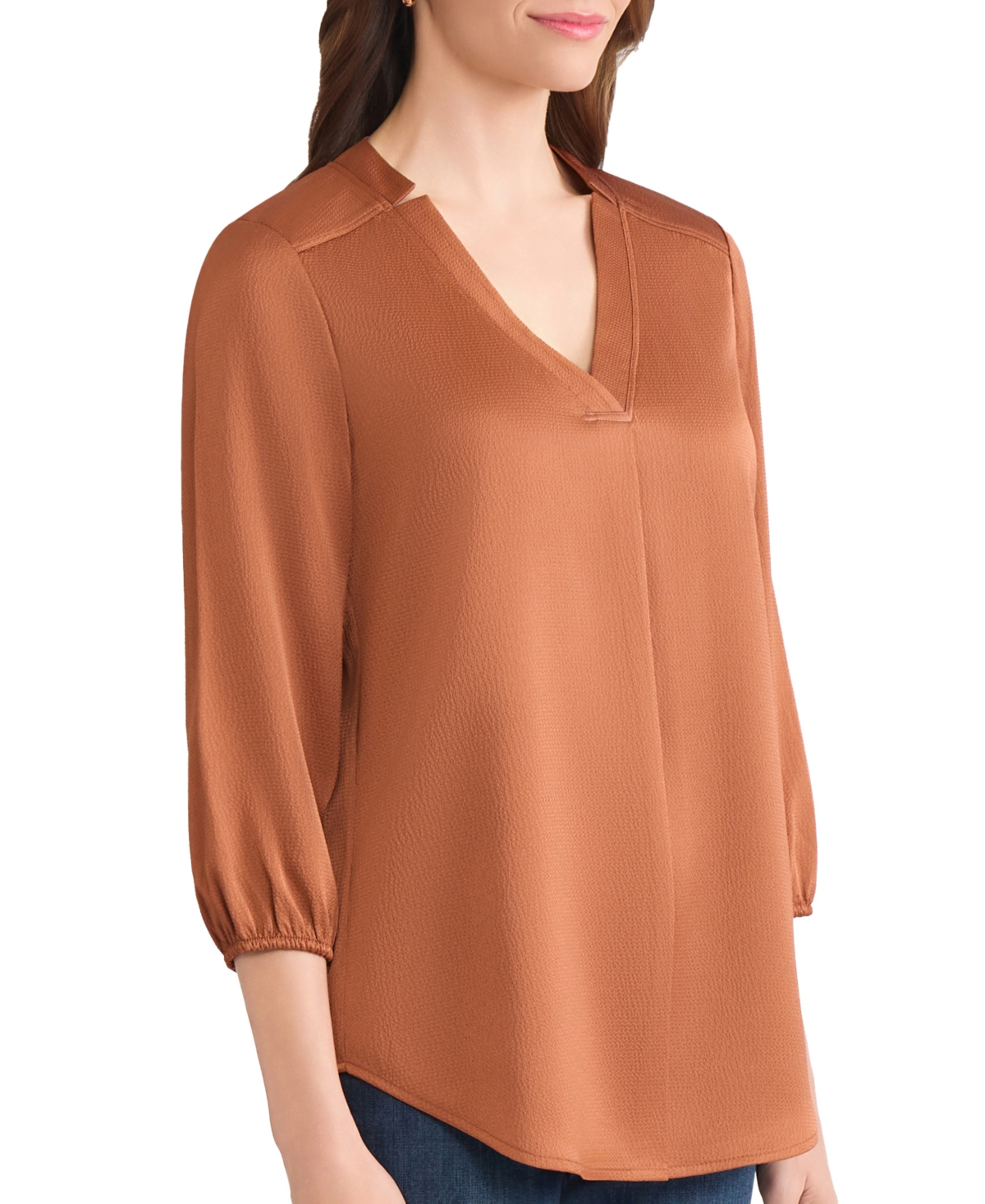Jones New York Women's V-neck 3/4 Sleeve Top In Brown