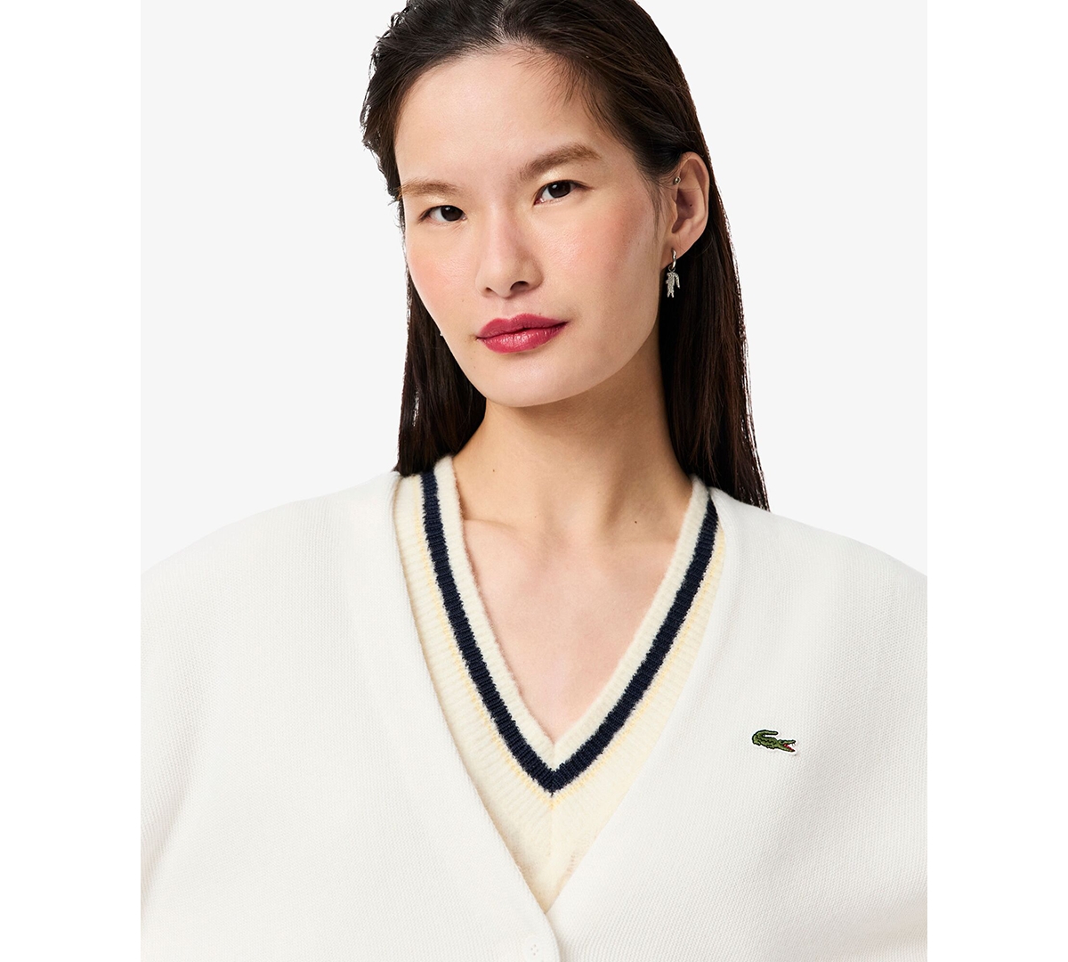 Lacoste Usa Women's V-Neck Cardigan Sweater