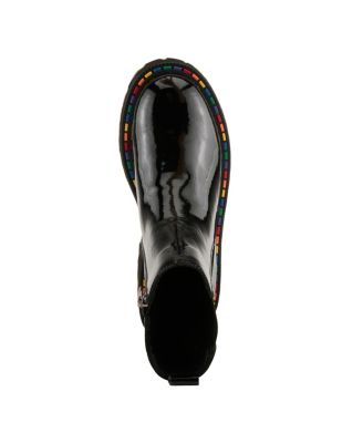 Rager Glossy Waterproof Leather Rain Boot with Artistic Outsole and Elastic Side Panels