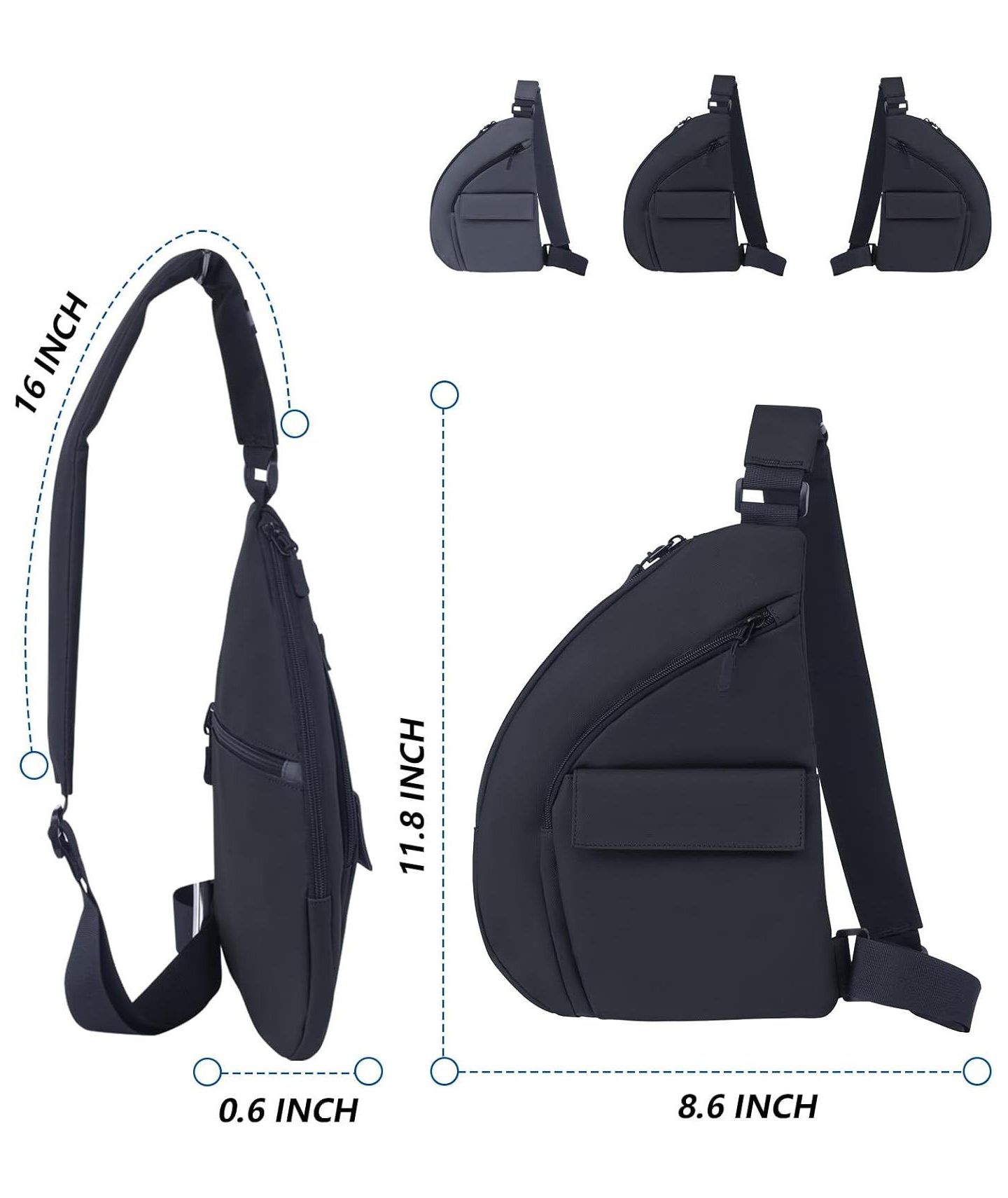 Мужская сумка Urbanmax Anti Theft Travel, Crossbody Bags Chest Sling Bag Purses for Women Men Black Right — фото 2