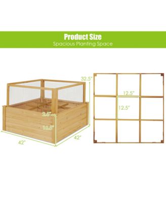 Raised Garden Bed Guard Fence Wooden Garden Box with 9 Grids & Critter