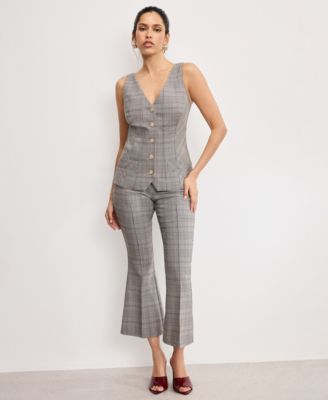 Women's Plaid Sleeveless Vest, Regular & Plus Size