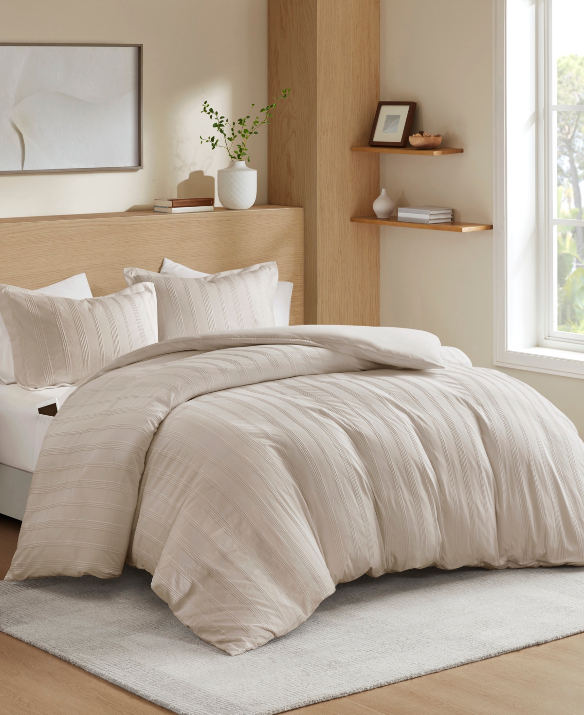 510 Design Logan Woven Striped 3-pc. Duvet Cover Set, Queen In Neutral