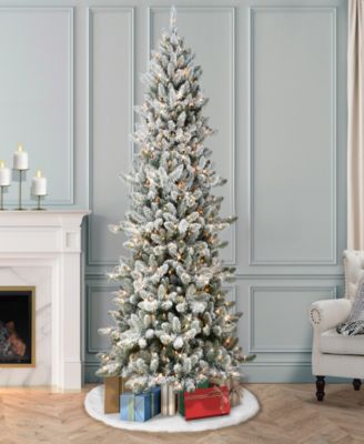 Puleo 7.5FT Pre-Lit Slim Flocked Royal Majestic Spruce Artificial Christmas Tree