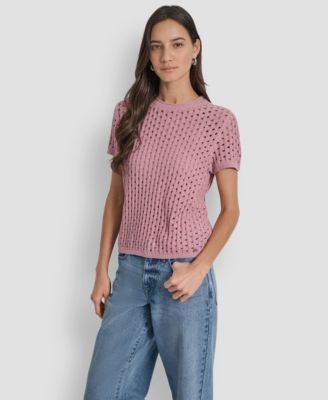 Petite Open-Stitch Crewneck Sweater