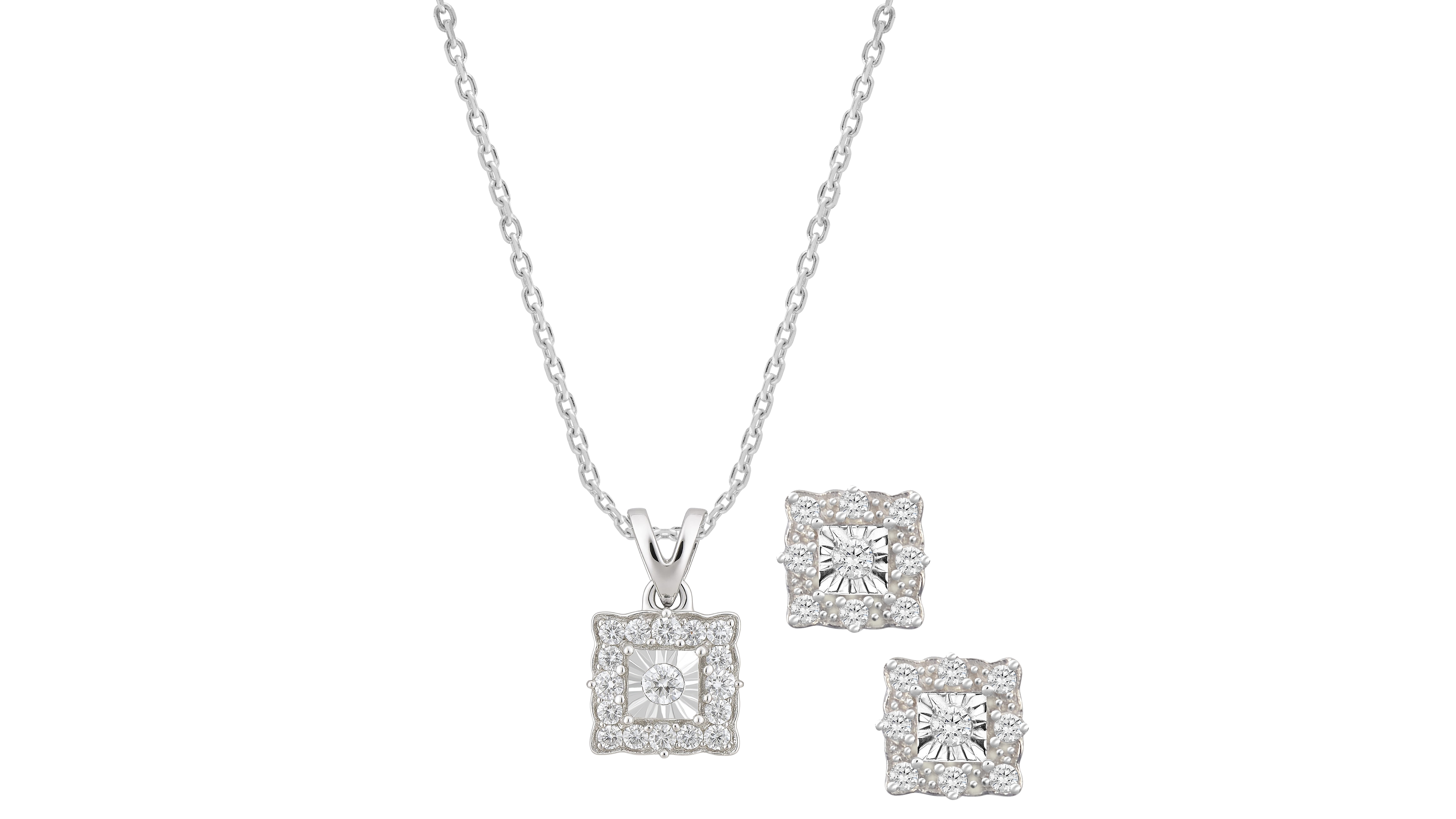 Macy's 2-Pc. Diamond Necklace and Earrings Set (1/3 ct. t.w.) in Sterling Silver