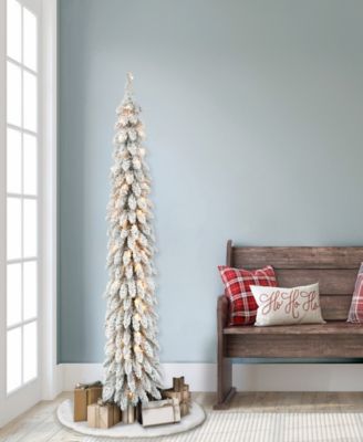 Puleo 6FT Pre-Lit Flocked Alpine Pencil Artificial Christmas Tree
