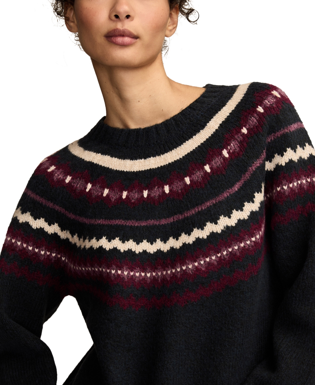 Lucky Brand Fair Isle Crewneck Sweater In Black