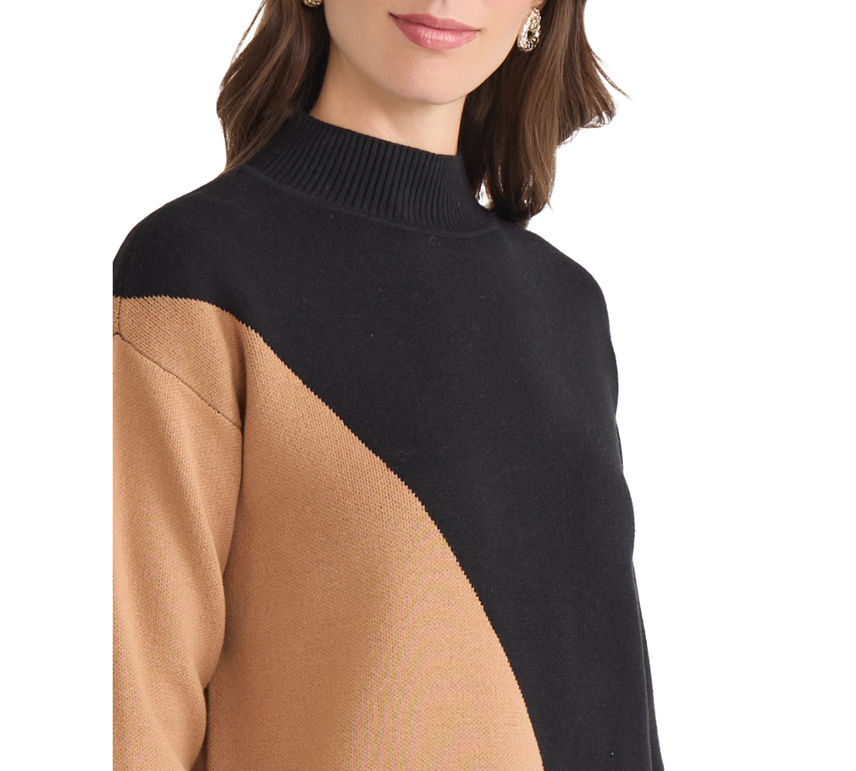 Jones New York Coloblock Mock Neck Sweater
