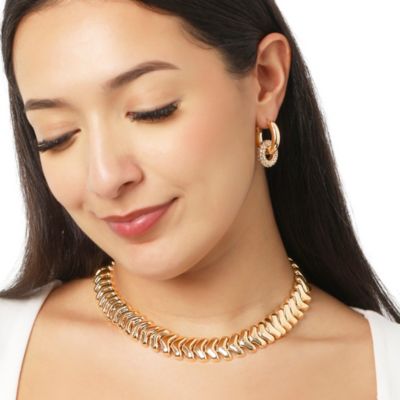 Pave and Polished Gold-Tone Double Hoop Earrings