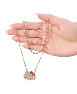 Double Chain Necklace with Crystal Embellished Charm