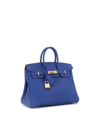 Pre-Owned Hermes Birkin 25 Handbag Blue Togo with Gold Hardware