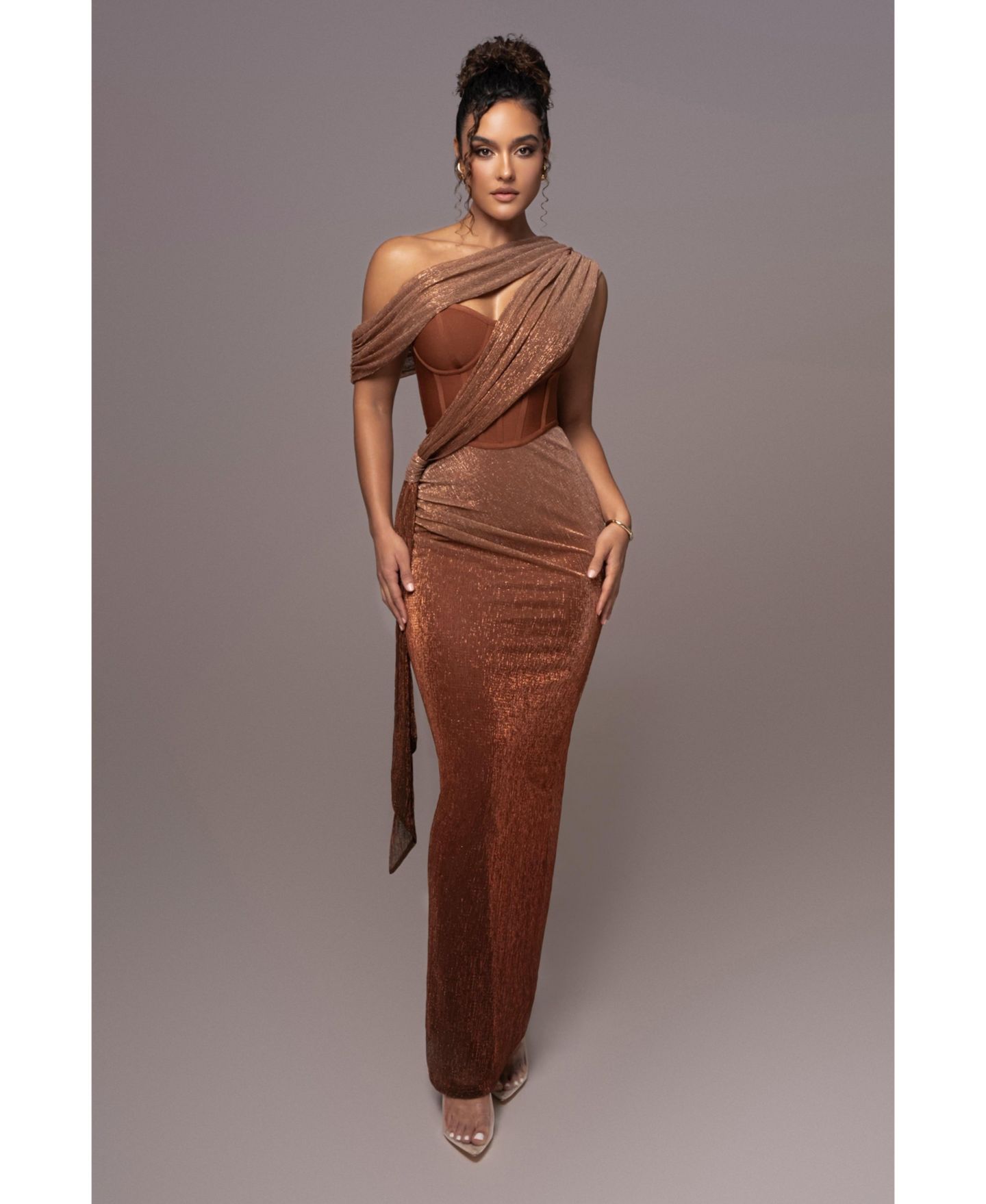 Женское платье JLUXLABEL Celestina Draped Maxi, цвет: Золотой — фото 1
