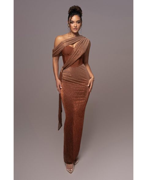 Женское платье JLUXLABEL Celestina Draped Maxi, цвет: Золотой