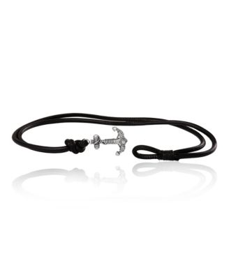 Mens Black Leather Anchor Wrap Bracelet with Adjustable Fit
