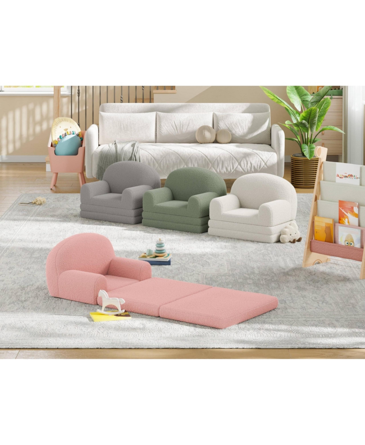 gaomon Kids Sofa Chair, 2-in-1 Convertible Toddler Couch Lounge, Comfy Fold Out Teddy Fleece Fabric Children's Bed