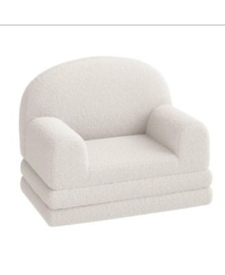 Kids Sofa Chair, 2-in-1 Convertible Toddler Couch Lounge, Comfy Fold Out Teddy Fleece Fabric Children's Sofa Bed
