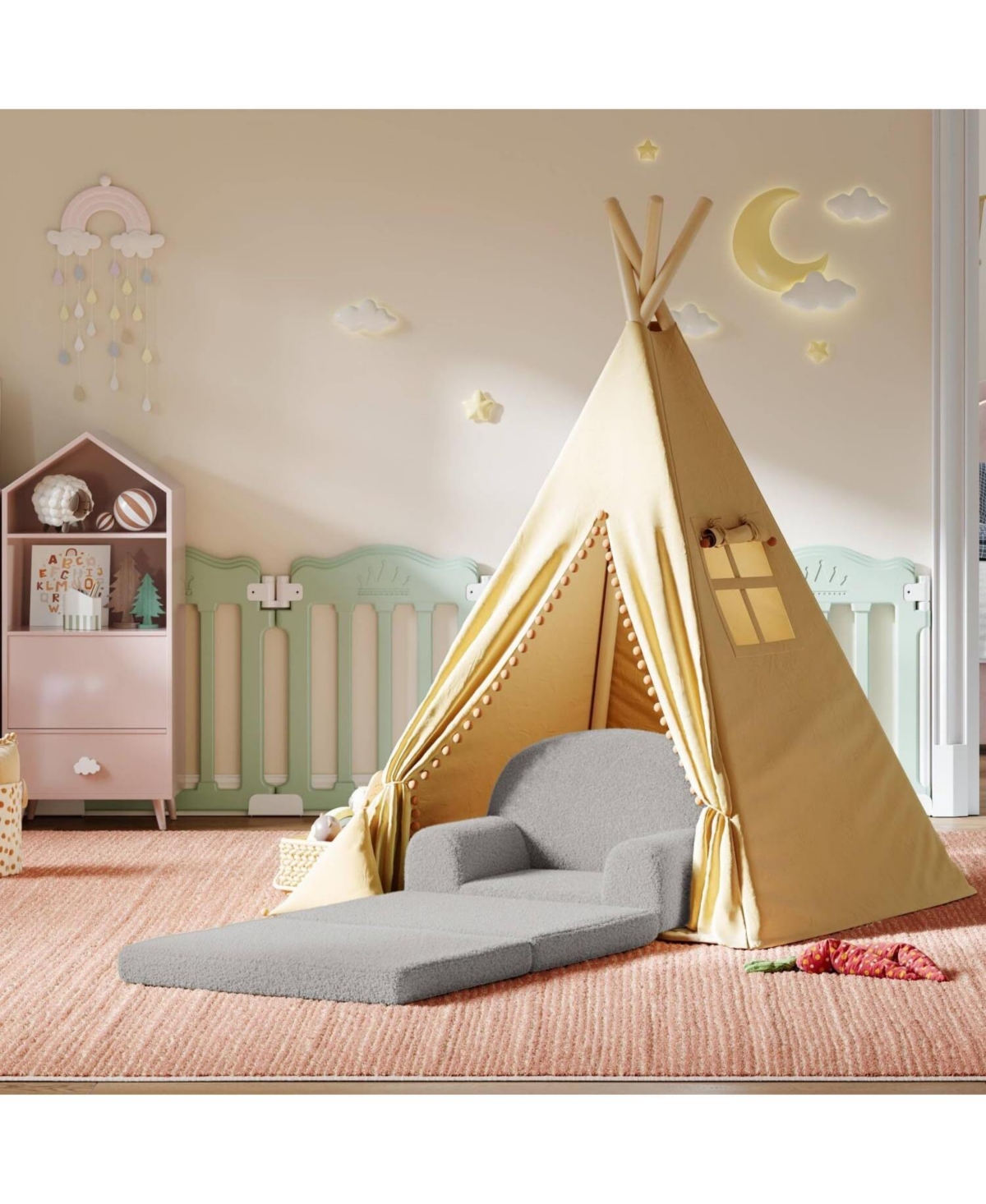 gaomon Kids Sofa Chair, 2-in-1 Convertible Toddler Couch Lounge, Comfy Fold Out Teddy Fleece Fabric Children's Bed