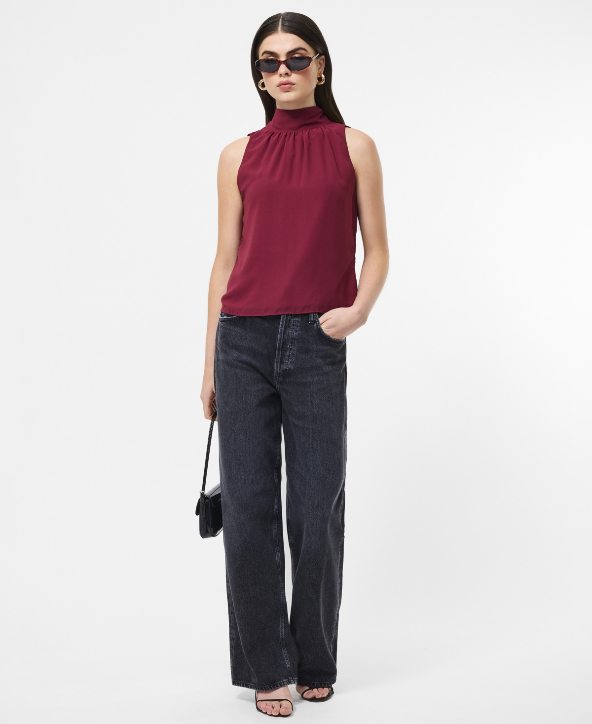 French Connection Marina Chiffon Top In Burgundy