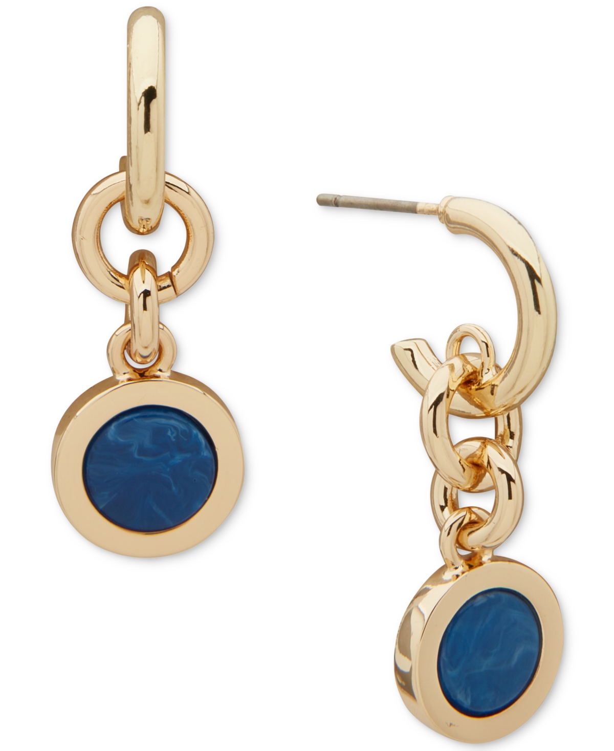 Dkny Gold-tone Inlay Link Blue Double Drop Earrings In Blue