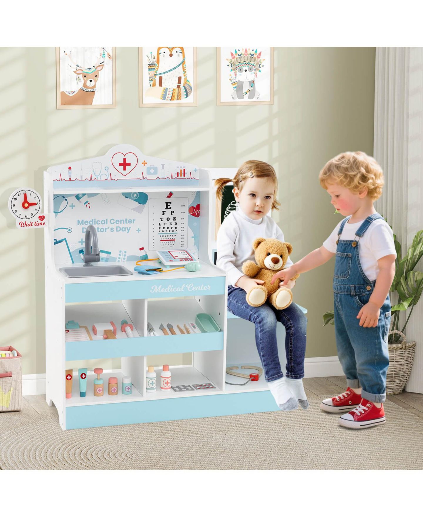 Детские игрушки Costway Wooden Doctor 24-Piece Play Set, Ages 3+, цвет: Синий — фото 2