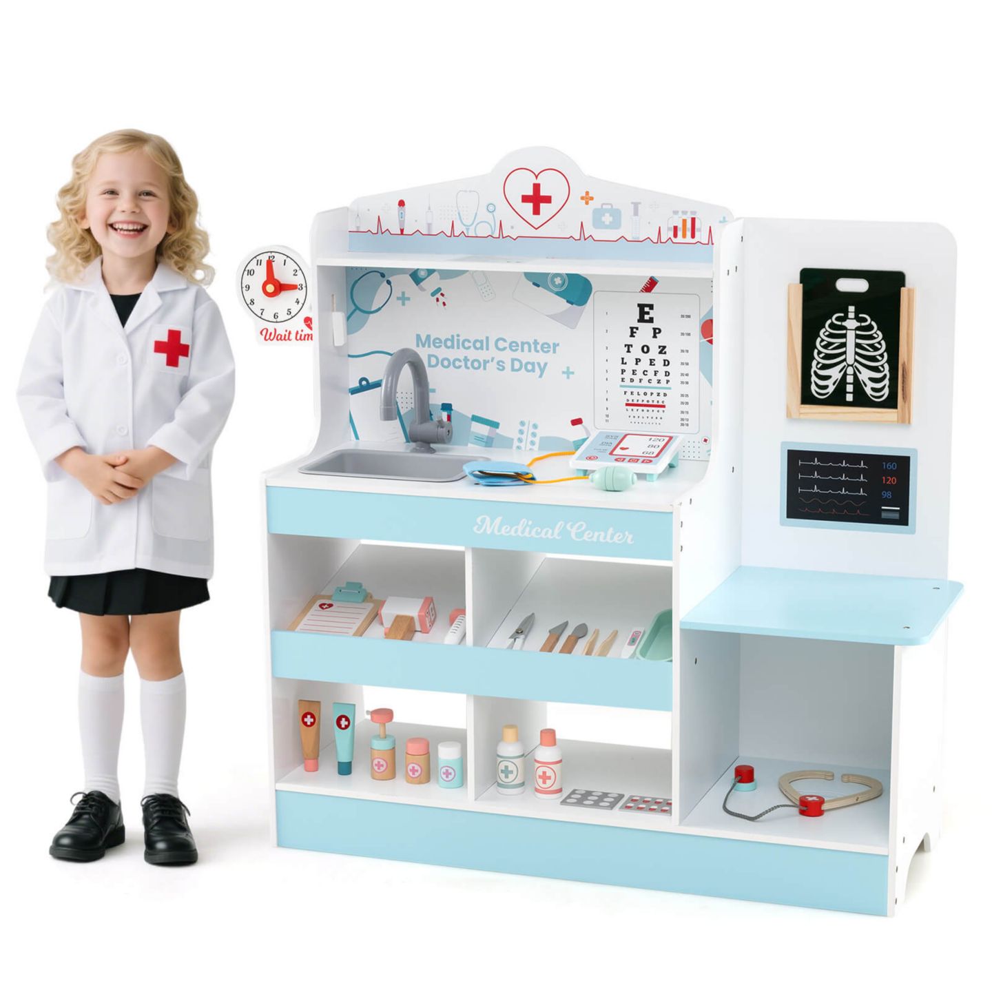 Детские игрушки Costway Wooden Doctor 24-Piece Play Set, Ages 3+, цвет: Синий — фото 11