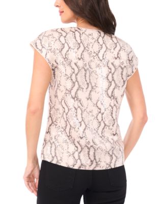 Women's Animal-Print V-Neck Sequin Top