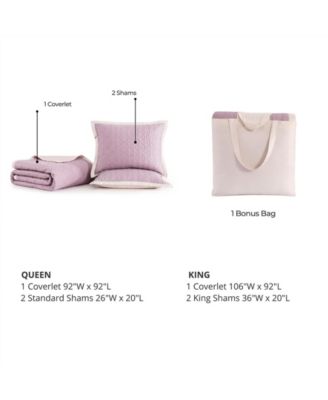 Cotton Sateen Textured Quilted Coverlet Set, 3-Pc., Queen