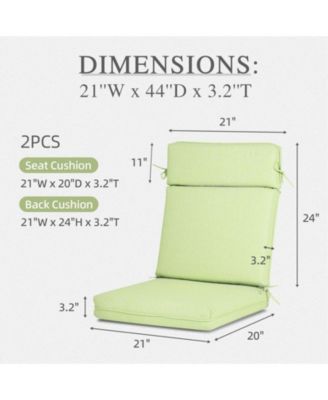 Outdoor High Back Dining Chair Cushion with Ties and Zipper, 44"x21"x3.2", Set of 2