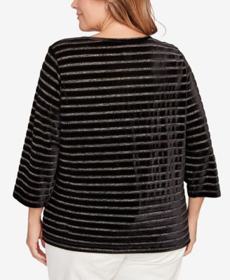 Plus Size Long Sleeve Metallic Stripe Blouson Top