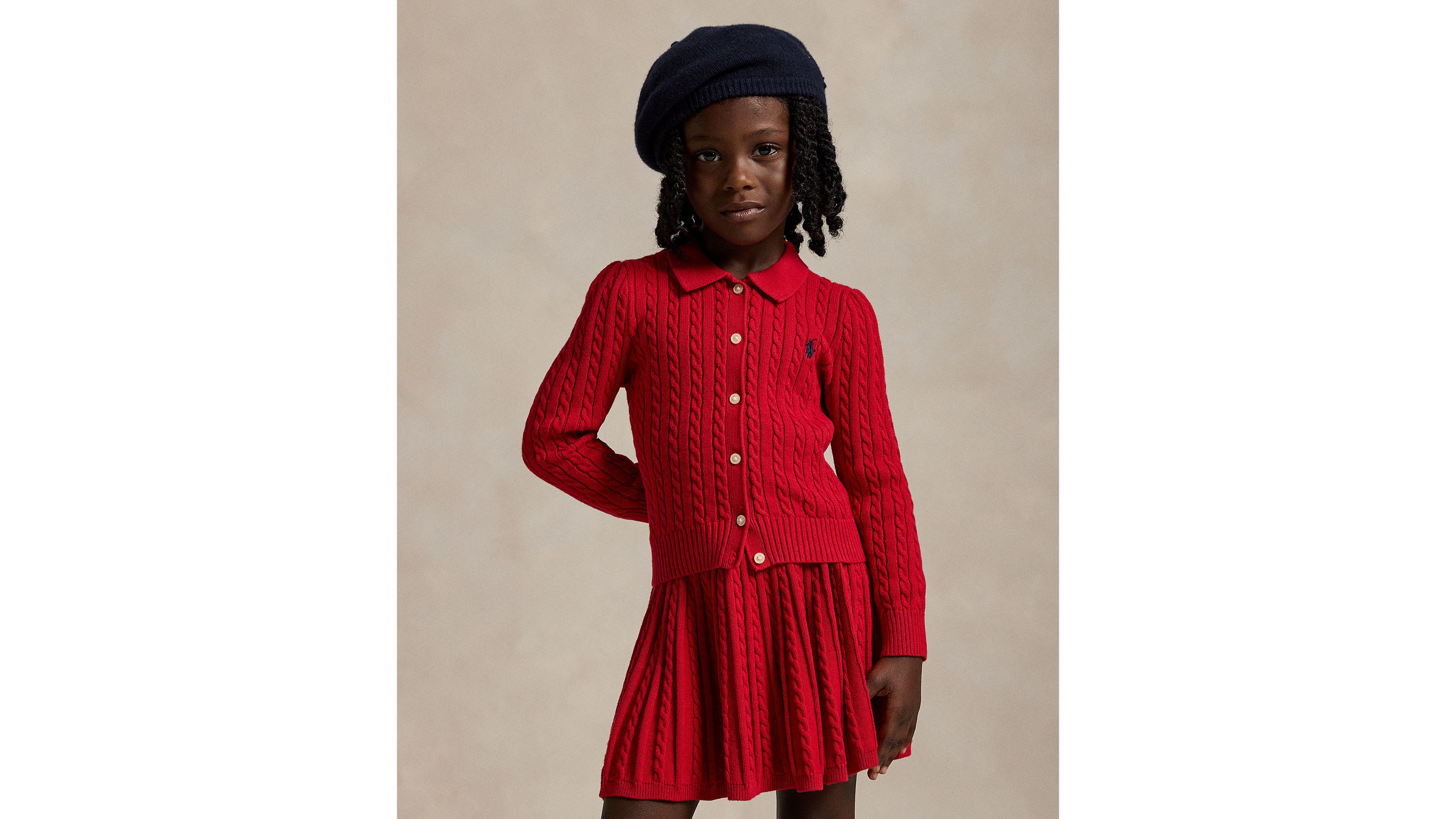 Polo Ralph Lauren Girls' 2T-6X Cotton Cardigan and Skirt, 2-Piece Set