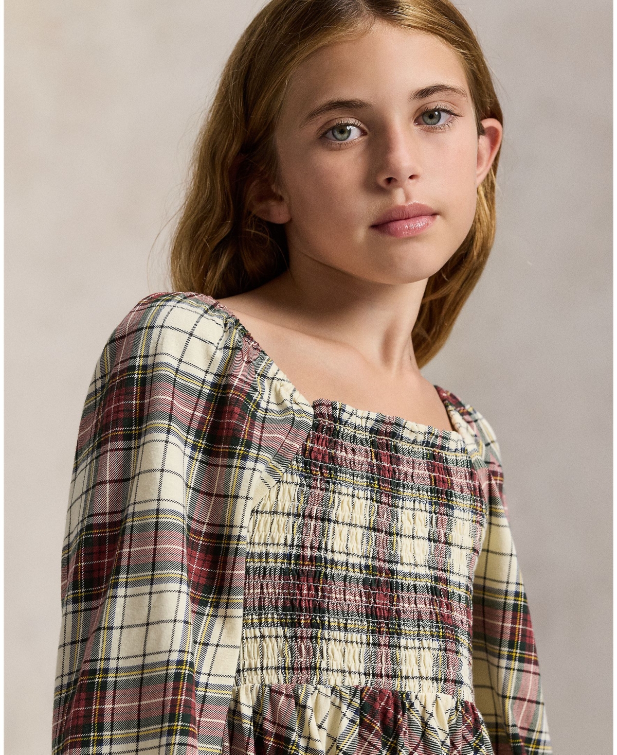 Polo Ralph Lauren Girls 7-16 Long Sleeves Plaid Ruffled Dress