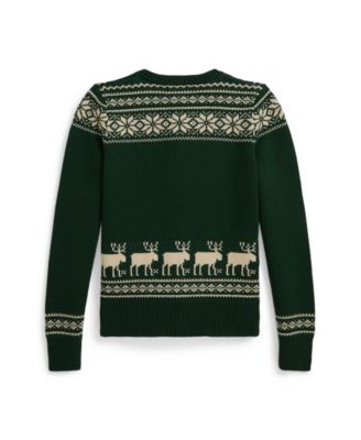 Girls' 7-16 Long-Sleeve Fair Isle Reindeer Cardigan