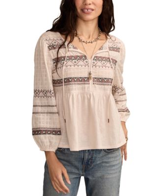 Women's Mixed Trim Peasant Top