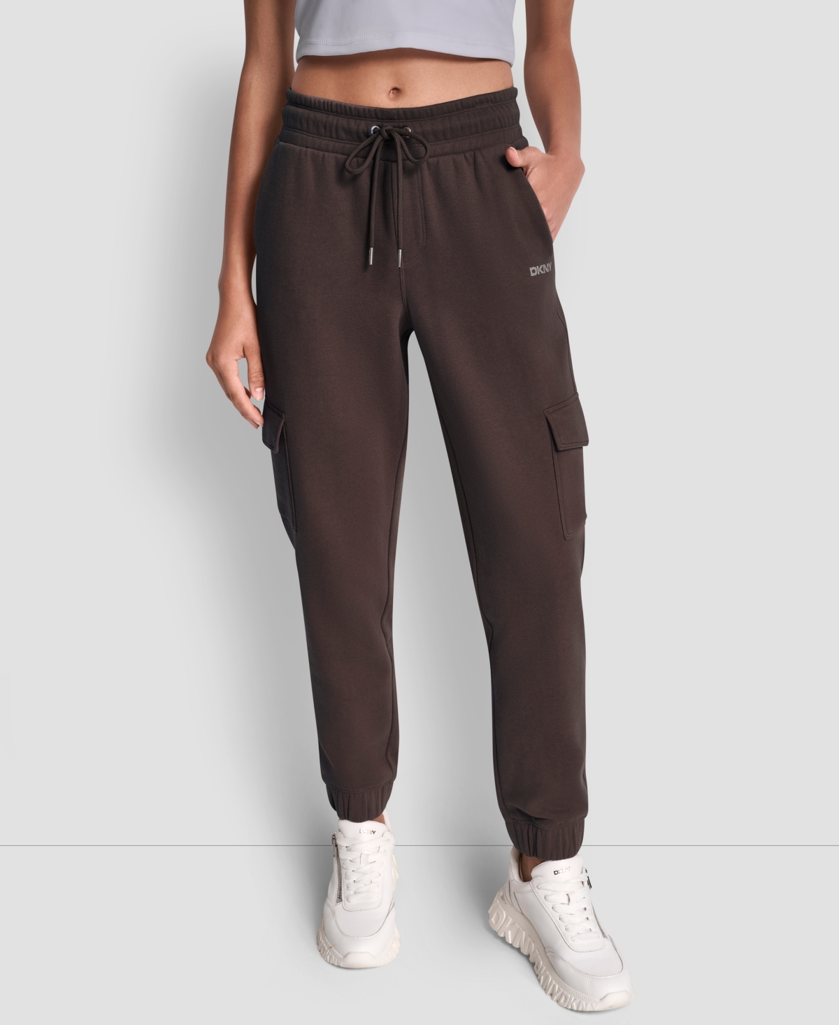 Dkny Sport Women's Studded-logo Cargo Joggers In Brown
