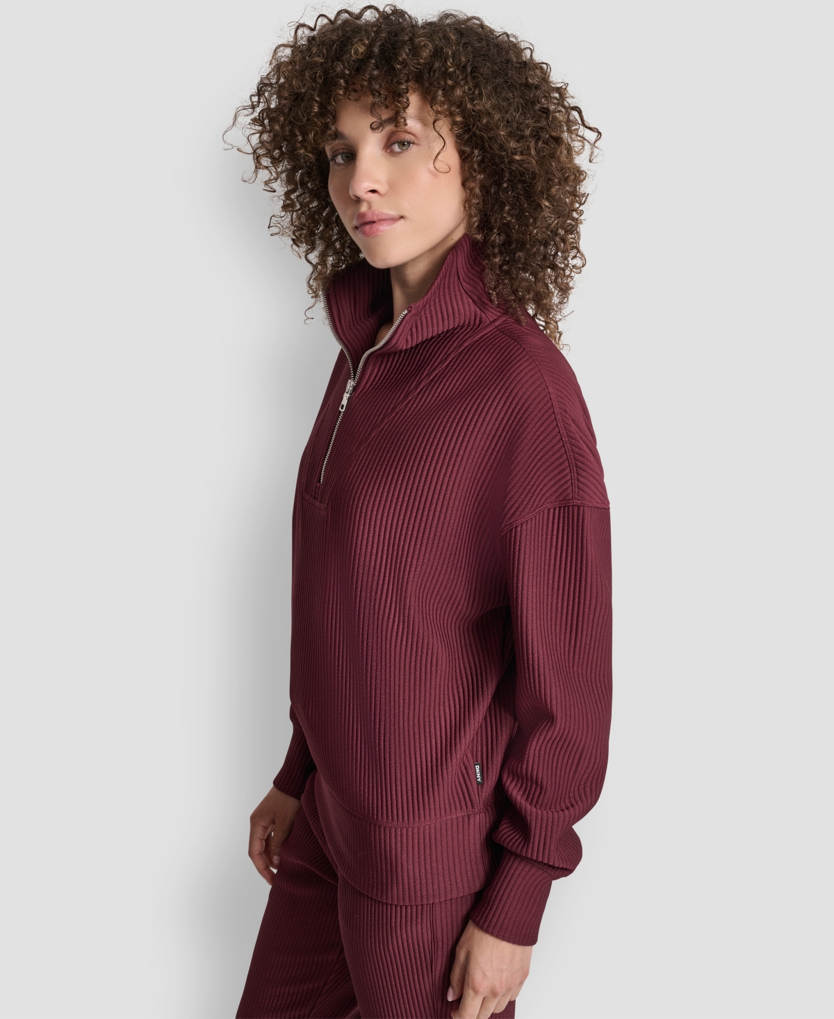 Dkny Women's Tech Ottoman Half-zip Mock Neck Sweatshirt In Burgundy