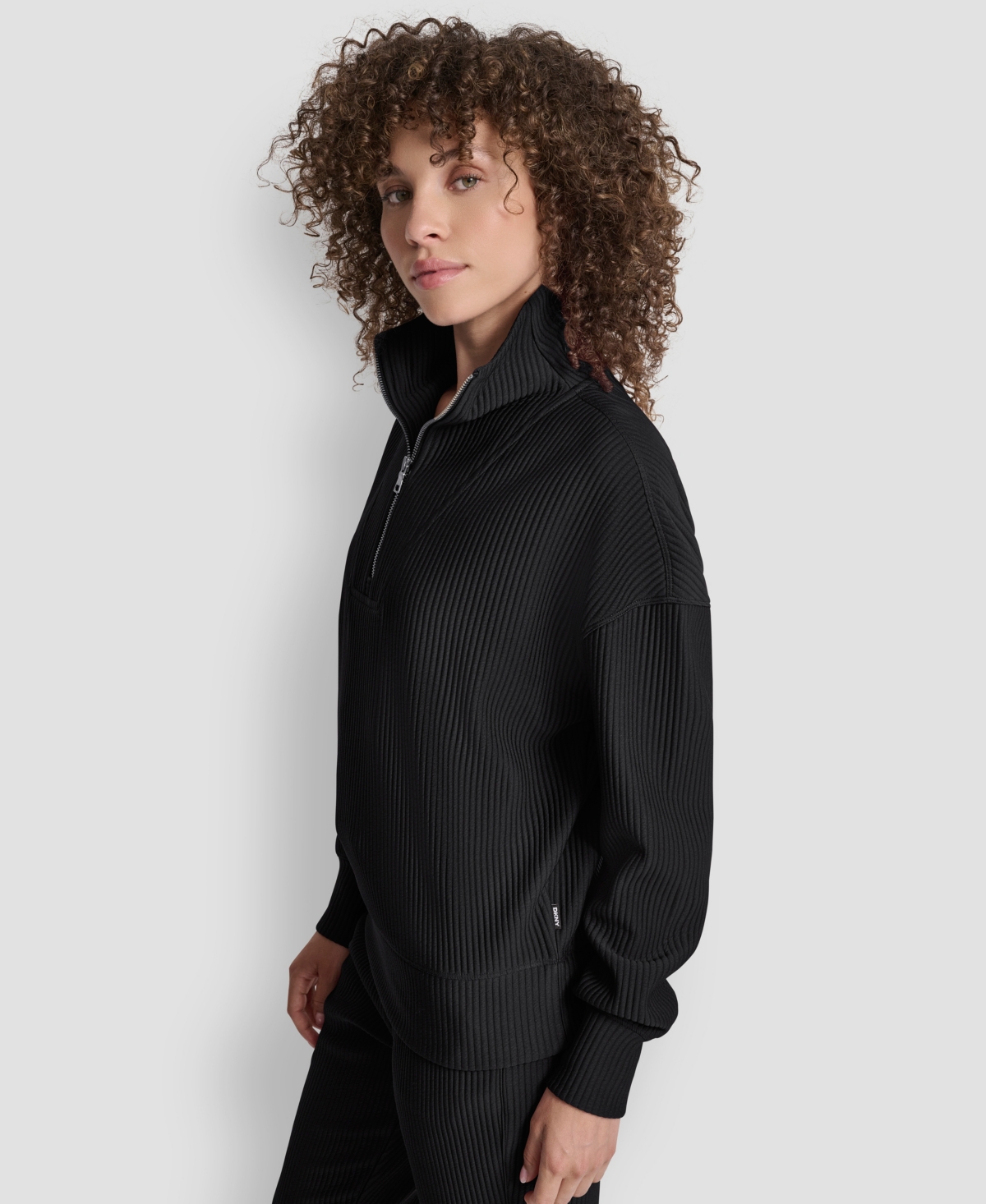 Dkny Women's Tech Ottoman Half-zip Mock Neck Sweatshirt In Black